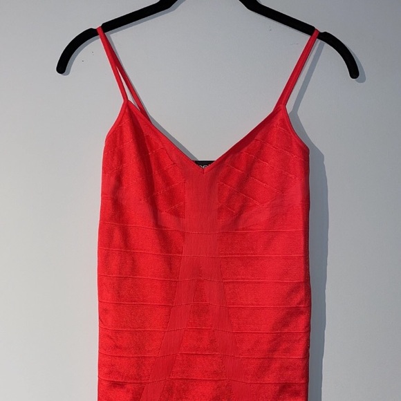 BEBE Red Shinny Seamless Mini Dress Ribbed & Bandage Detail Adj Spaghetti Strap - Picture 11 of 12